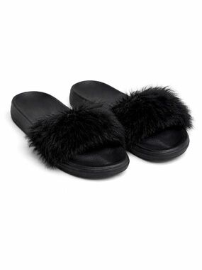 UGG Black Fluffy Slide Sandals Size 6 (Runs Small 5.5)